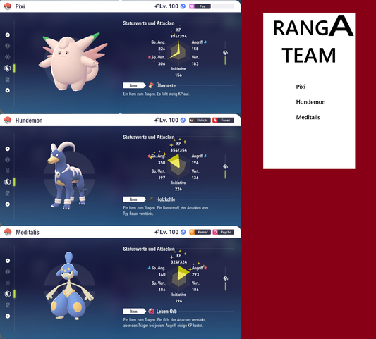 Ranked Team Nr. 10: #036 Pixi #229 Hundemon #308 Meditalis PVP ZA