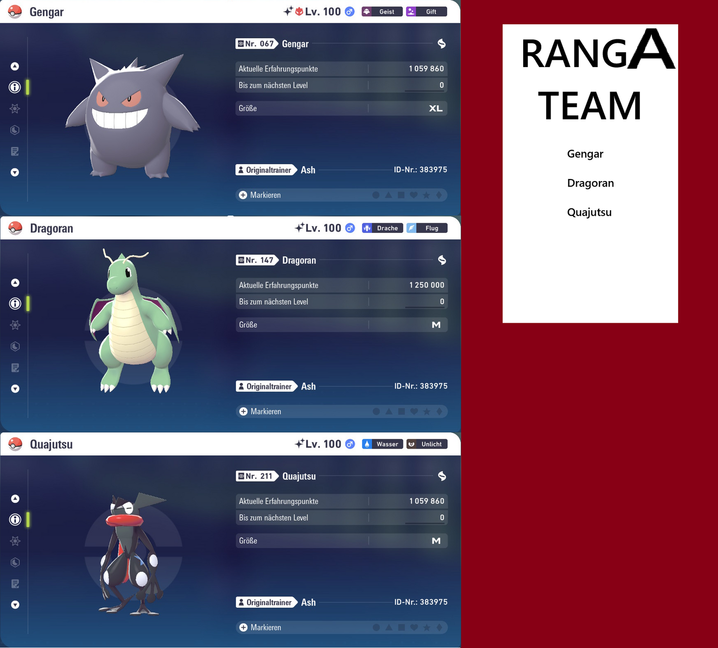 Ranked Team Nr. 2: #094 Gengar #149 Dragoran #658 Quajutsu PVP ZA