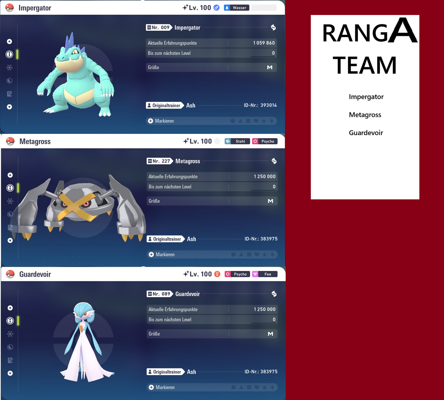Ranked Team Nr. 3: #160 Impergator #376 Metagross #282 Guardevoir PVP ZA