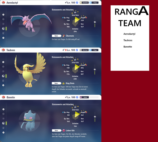 Ranked Team Nr. 9: #142 Aerodactyl #018 Tauboss #354 Banette PVP ZA