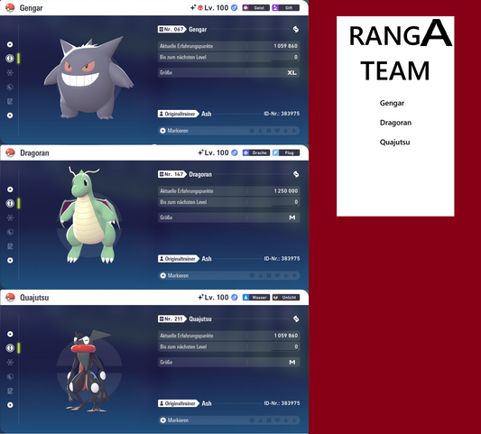 Ranked Team Nr. 2: #094 Gengar #149 Dragoran #658 Quajutsu PVP ZA