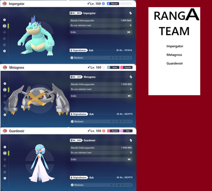 Ranked Team Nr. 3: #160 Impergator #376 Metagross #282 Guardevoir PVP ZA