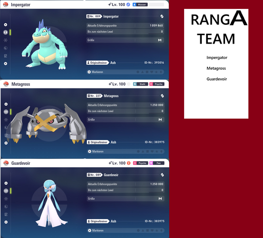 Ranked Team Nr. 3: #160 Impergator #376 Metagross #282 Guardevoir PVP ZA
